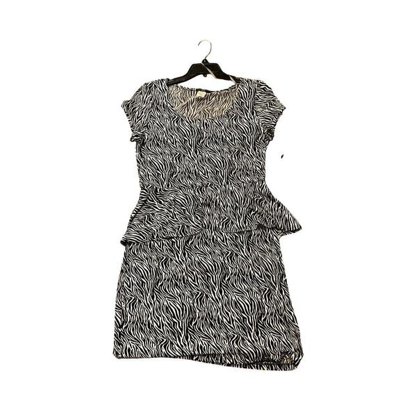 JBS Peplum Dress Knee Length Cap Sleeve Zebra Print Black White Womens Large NWT - Picture 4 of 6